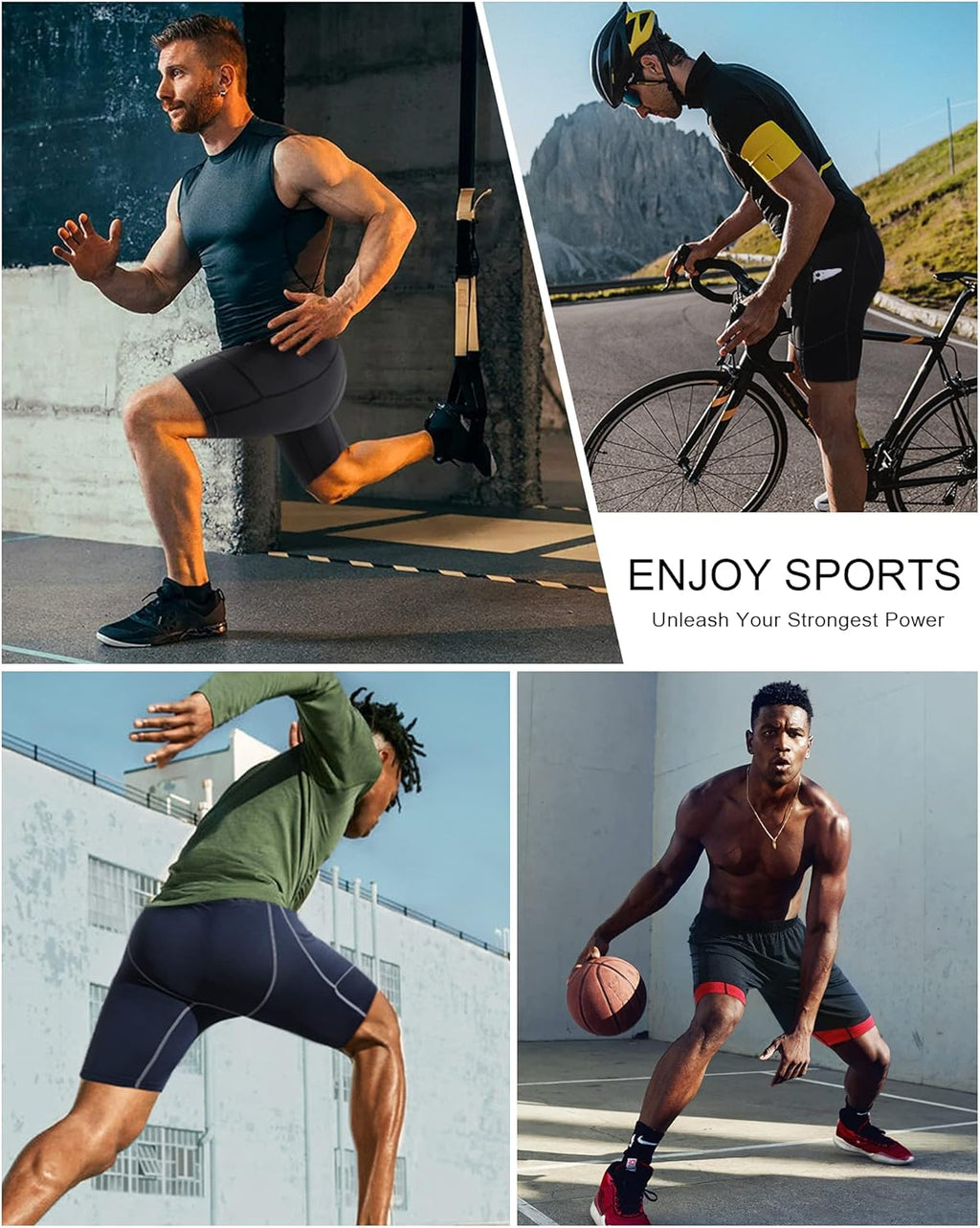 Men'S Compression Shorts with Pockets, 3 Pack 9'' Performance Running Base Layer for Workout Sports Underwear