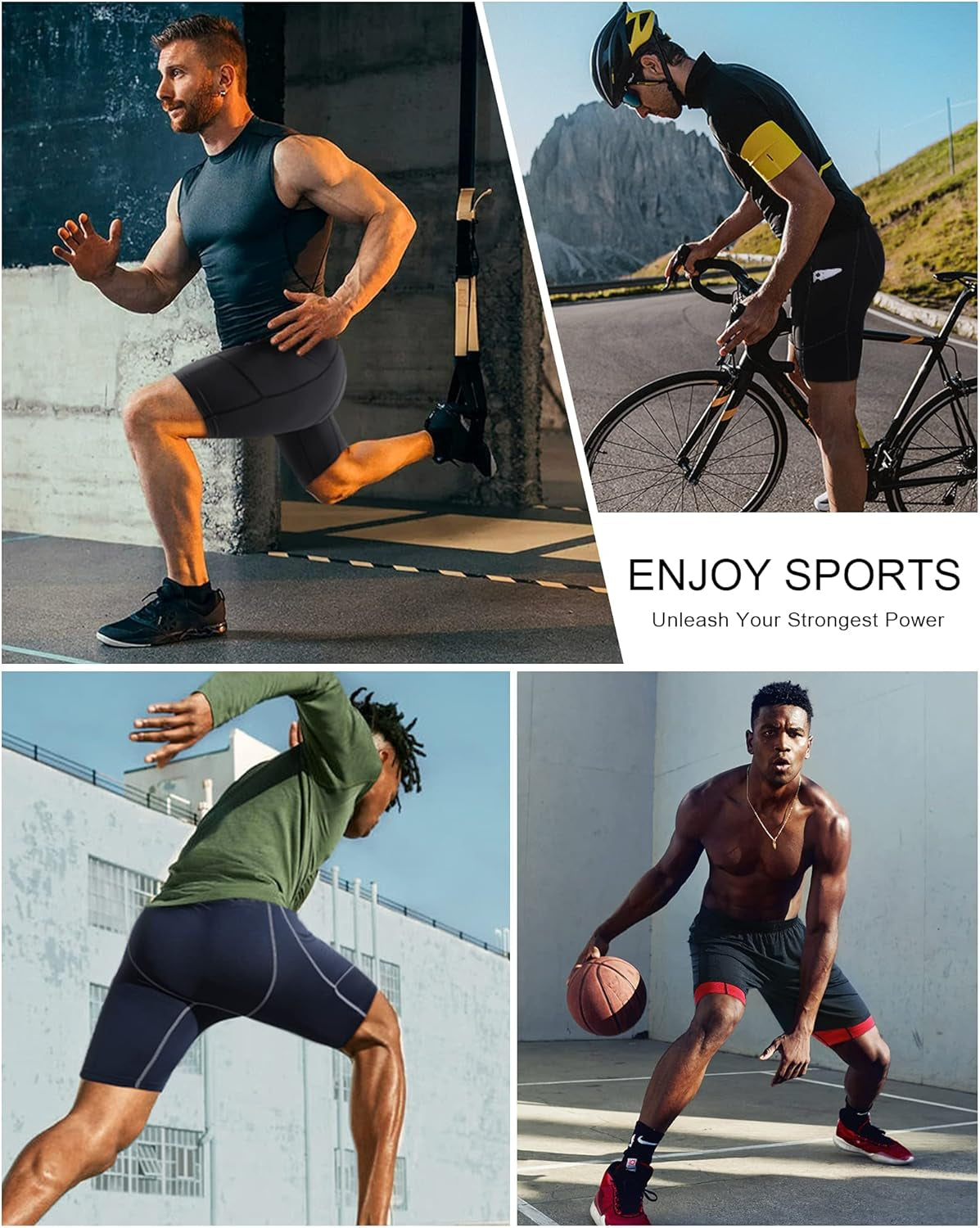 Men'S Compression Shorts with Pockets, 3 Pack 9'' Performance Running Base Layer for Workout Sports Underwear